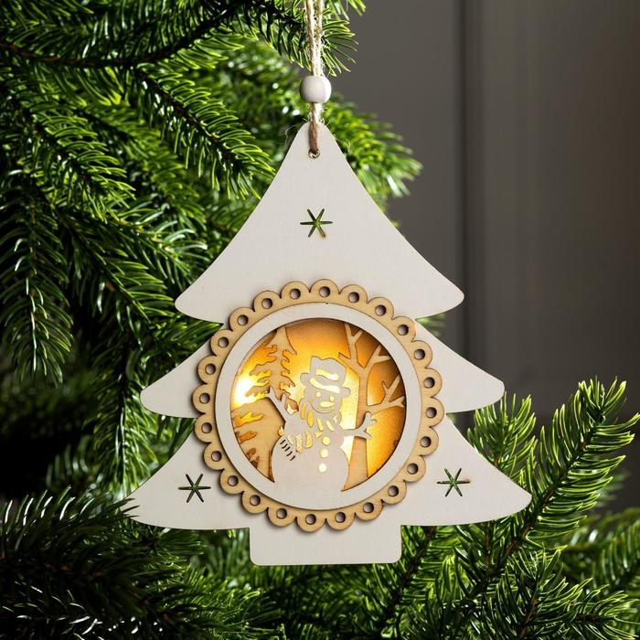 Ёлочная игрушка &laquo;Ёлочка со снеговиком&raquo;, от батареек, свечение тёплое белое