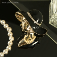 Брошь &laquo;Дама в шляпке&raquo;, цвет чёрно-белый в золоте