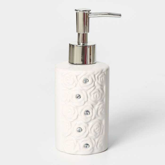 Набор аксессуаров для ванной комнаты Доляна &laquo;Барельеф&raquo;, 4 предмета (дозатор 280 мл, мыльница, 2 стакана), цвет бежевый