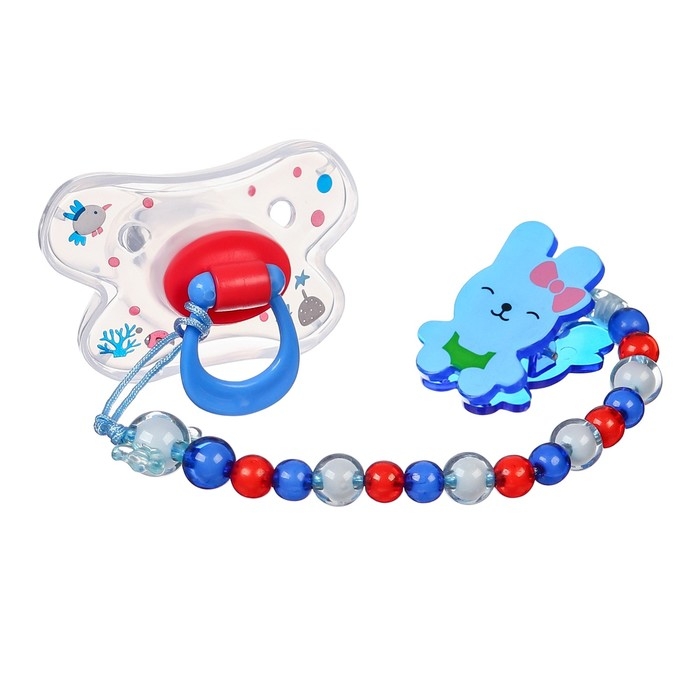 Соска - пустышка силиконовая ортодонтическая, от 12 мес., с колпачком + держатель &laquo;Зайка&raquo;, цвет синий