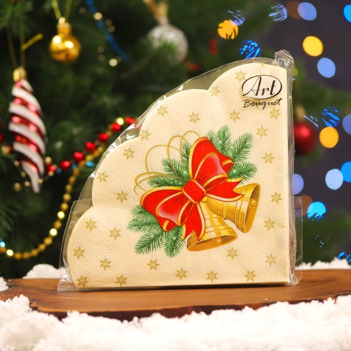 Новогодние салфетки бумажные Art Bouquet Rondo &laquo;Новогодние колокольчики&raquo;, 3 слоя, d 32 см., 12 шт.