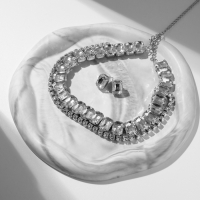 Набор 2 предмета; серьги, колье «Сияй» крупные стразы, цвет белый в серебре Набор 2 предмета; серьги, колье «Сияй» крупные стразы, цвет белый в серебре