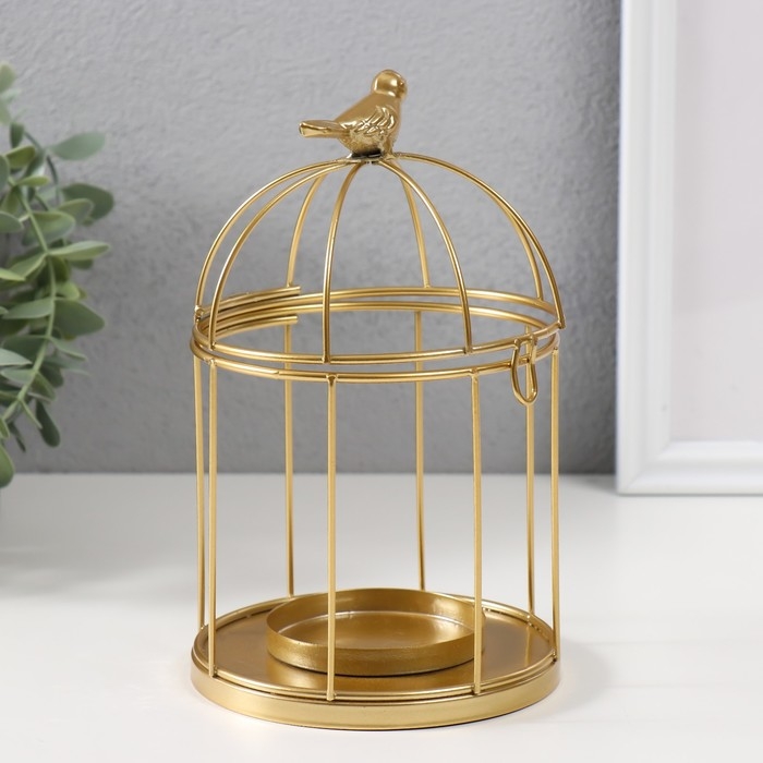 Подсвечник металл "Птичка на клетке" н-р 3 шт d=5;6;8 см золото 9,5х15,5; 12х21; 15,5х25 см   101825