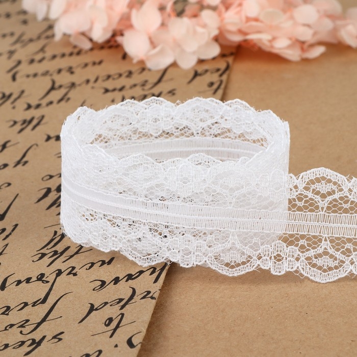 Кружево капроновое, 32 мм × 10 ± 1 м, цвет белый Кружево капроновое, 32 мм × 10 ± 1 м, цвет белый