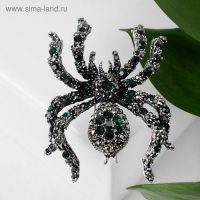 Брошь &laquo;Паук&raquo; цветочки, цвет серо-зелёный в чернёном серебре