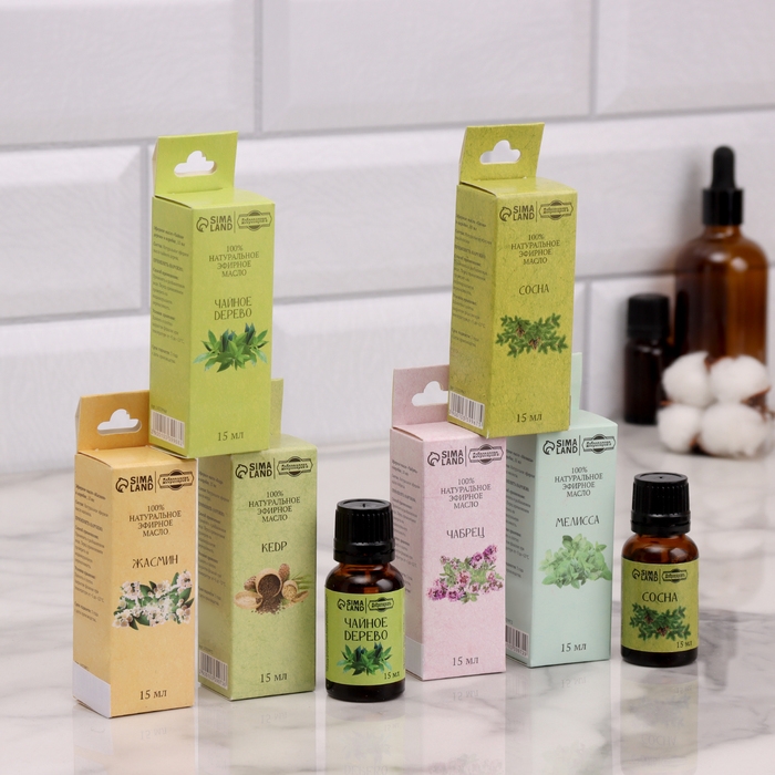 Эфирное масло Эфирное масло "Сосна, Чайное дерево, Чабрец, Жасмин, Мелисса, Кедр", набор 6 шт по 15 мл
