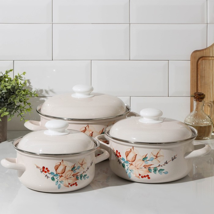 Набор эмалированных кастрюль &laquo;Унесенные ветром&raquo;, 3 предмета: 1.5 л, 2 л, 3 л, индукция