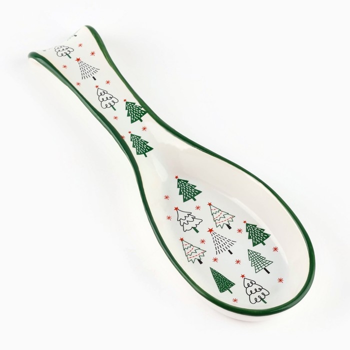 Новый год! Подставка новогодняя керамическая под ложку &laquo;Зимний лес&raquo;, 7 х 22.3 см, цвет белый