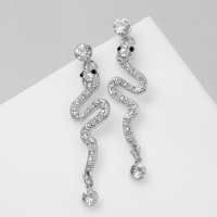 Новый год! Символ года 2025! Серьги со стразами &laquo;Змея&raquo; обольщение, цвет белый в серебре