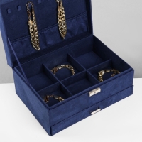 Подставка для украшений &laquo;Шкатулка&raquo; 2-х уровневая, флок, 24,5&times;17&times;12 см, цвет синий