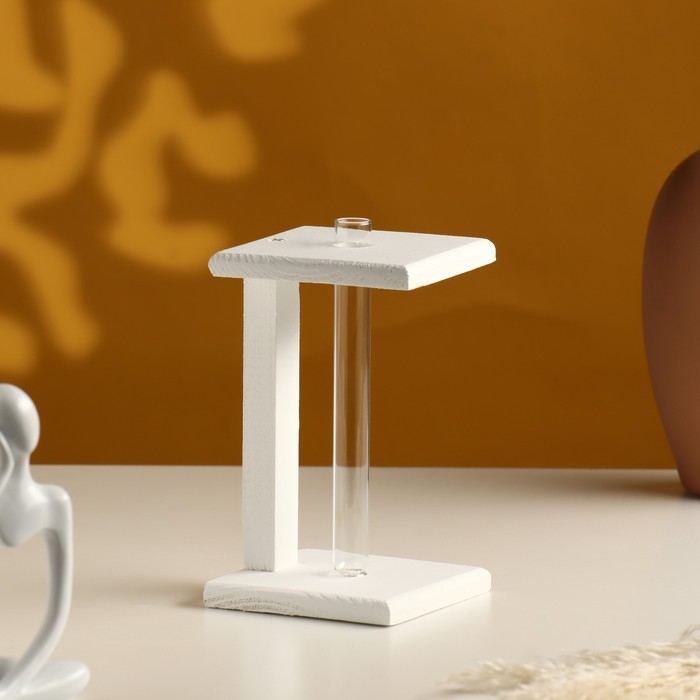 Кашпо деревянное 9×9×16 см с 1 колбой Кашпо деревянное 9×9×16 см с 1 колбой "Квадрат", белый Дарим Красиво