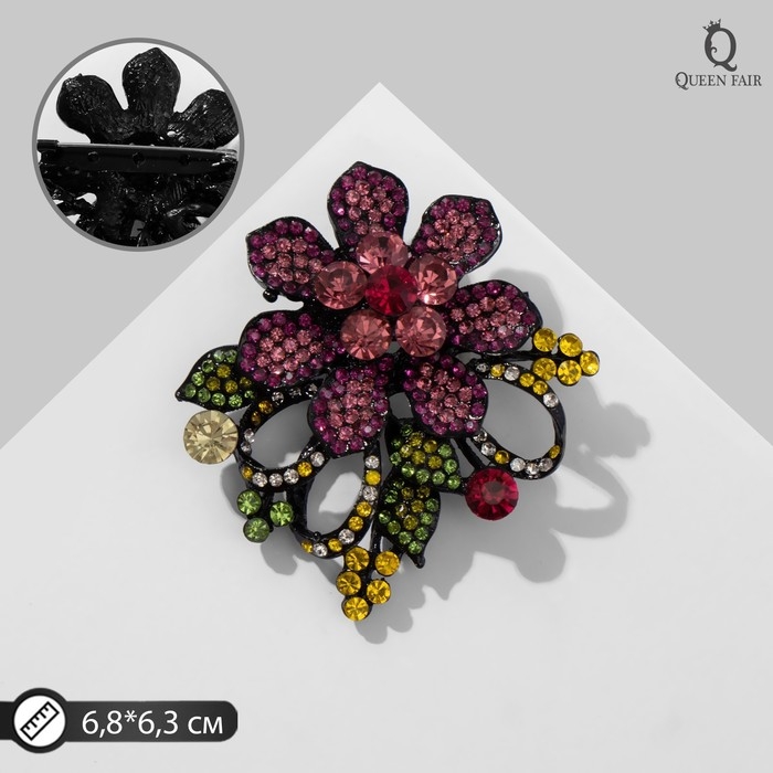 Брошь &laquo;Цветок&raquo; с завитками, цвет розовый в чёрном металле