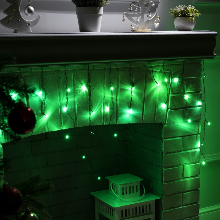 Гирлянда &laquo;Бахрома&raquo; 3 &times; 0.5 м, IP20, тёмная нить, 80 LED, свечение зелёное, 8 режимов, 220 В