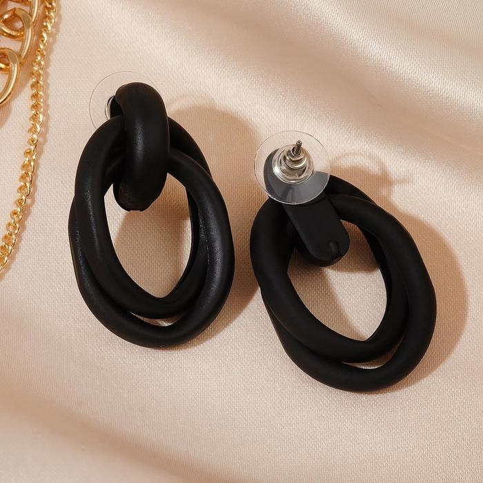 Серьги металл &laquo;Боттега&raquo; два овала, цвет чёрный