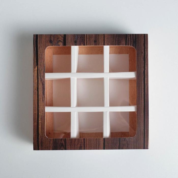 Коробка для конфет, кондитерская упаковка, 9 ячеек, &laquo;Дерево&raquo; 14.5 х 14.5 х 3.5 см