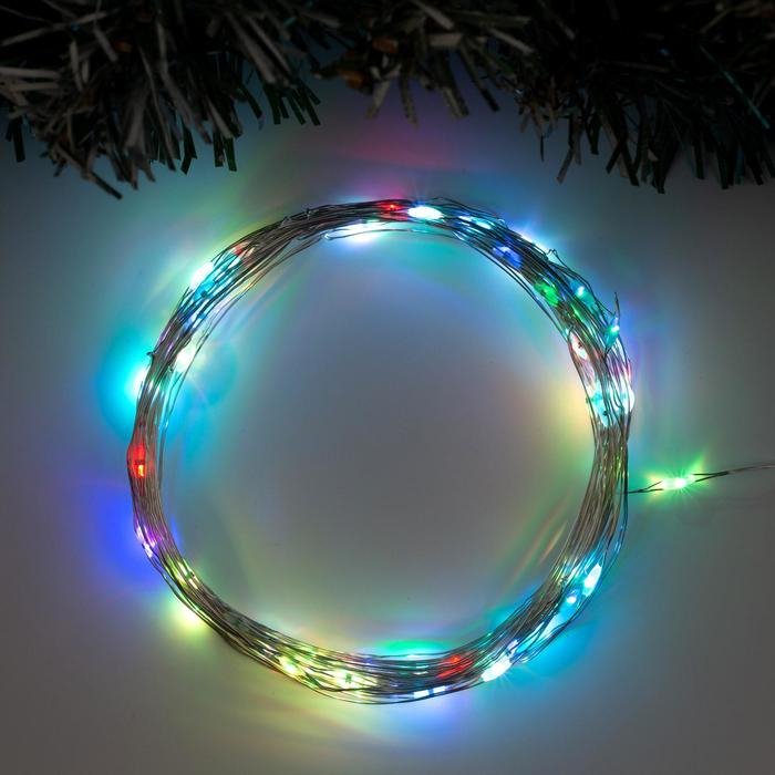 Гирлянда &laquo;Нить&raquo; 10 м роса, IP20, серебристая нить, 100 LED, свечение мульти (RGB), переливы, 12 В