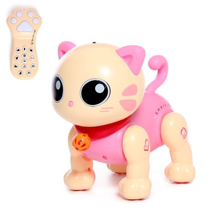 Робот кот &laquo;Пультовод&raquo; ZHORYA, на пульте управления, интерактивный: сенсорный, звук, свет, на батарейках, на русском языке, розовый