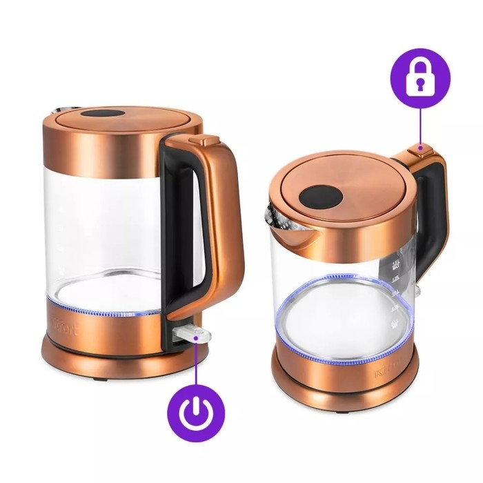 Чайник электрический Kitfort КТ-6656, стекло, 1.5 л, 2200 Вт, цвет медь
