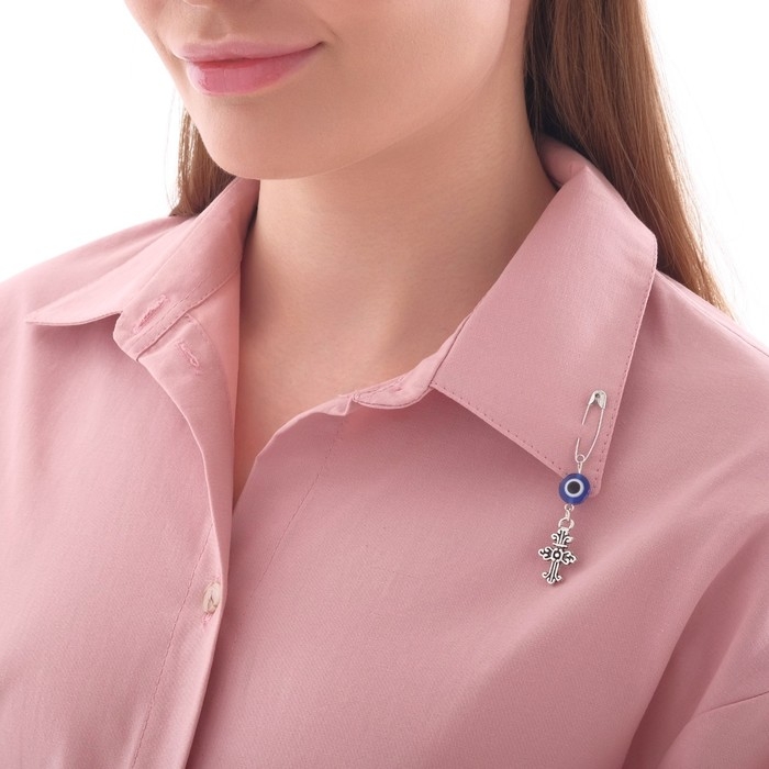 Булавка-оберег &laquo;Защита от сглаза&raquo;, крест, 2,2 см, цвет бело-синий в серебре