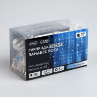 Гирлянда &laquo;Занавес&raquo; 2.8 &times; 3 м роса на крючках, с пультом, IP20, серебристая нить, 300 LED, свечение белое, 8 режимов, USB