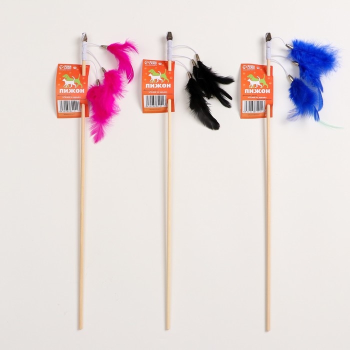 Дразнилка - удочка "Салют из перьев" на деревянной палочке, микс цветов