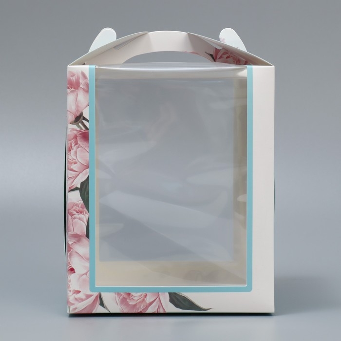 Коробка под маленький торт, кондитерская упаковка, &laquo;Пионы&raquo;, 15 х 15 х 18 см