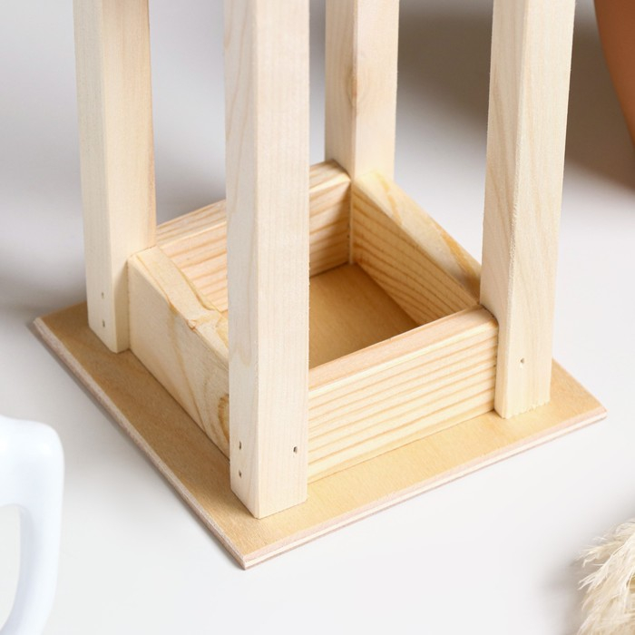 Кашпо деревянное 11&times;11&times;24 см "Фонарик", ручка верёвка, натуральный Дарим Красиво