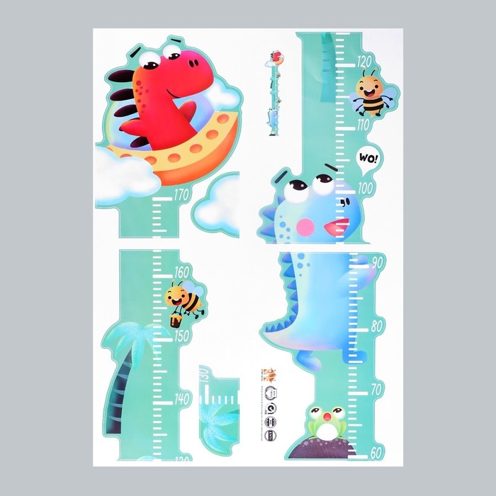 Наклейка пластик интерьерная цветная ростомер Наклейка пластик интерьерная цветная ростомер "Динозаврики всё выше" 50x70 см
