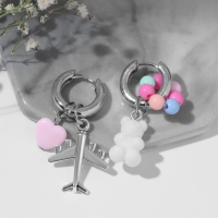 Серьги со съёмным элементом &laquo;Трансформер&raquo; мишка и сердце, цветные в серебре