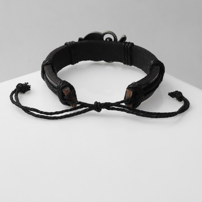 Браслет кожа &laquo;Стиль&raquo; сова, цвет чёрный с чернёным серебром, d=6 см