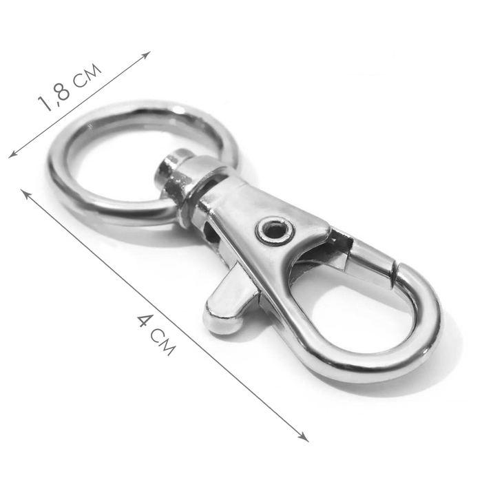 Карабин металлический, 40 &times; 18 мм / 12 &times; 2,3 мм, 10 шт, цвет серебряный