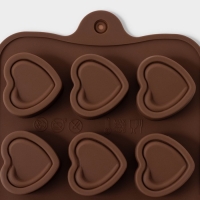 Форма для конфет и шоколада Доляна &laquo;Сердце&raquo;, силикон, 21&times;10&times;1,5 см, 15 ячеек (2,9&times;2,7 см), цвет коричневый