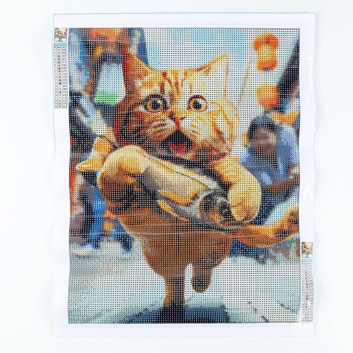 Алмазная мозаика с полным заполнением на холсте &laquo;Кот и рыбка&raquo;, 30 х 40 см
