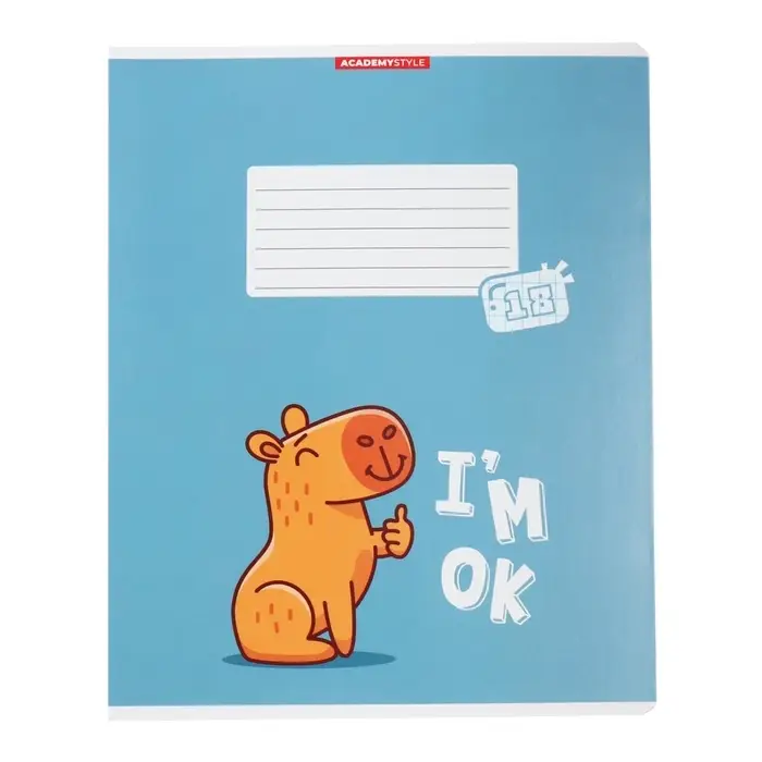 Тетрадь 18 листов в клетку "Капибара", обложка мелованный картон, ВД-лак, блок 60 г/м2, 5 видов, МИКС