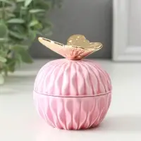 Шкатулка керамика "Золотой филин" розовая 8х8х12 см