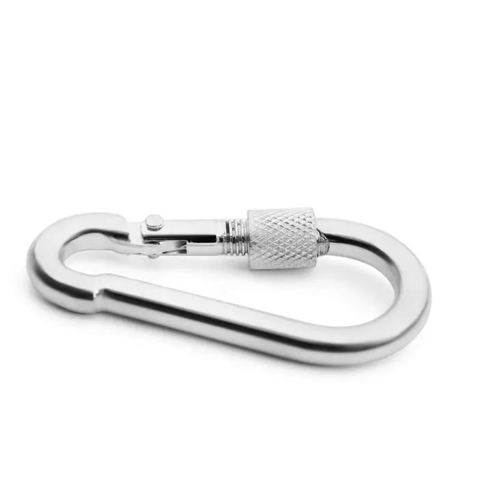 Карабин монтажный с фиксатором ТУНДРА krep, DIN5299D, 7&times;70 мм, оцинкованный, 1 шт.