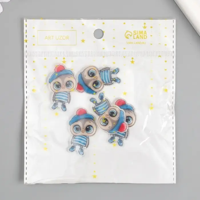 Декор для творчества акрил "Совёнок в полосатой майке и берете" 2,4х3,7 см