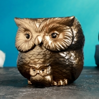 Кашпо фигурное "Сова с совенком" бронзовое, 9см Кашпо фигурное "Сова с совенком" бронзовое, 9см