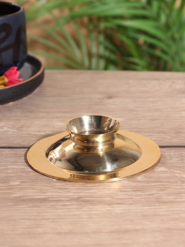 Блюдо сервировочное на ножке "Подсолнух" латунь с перламутром 11х11х2,5 см