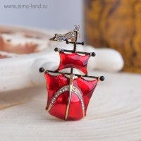 Брошь &laquo;Корабль&raquo; паруса, красная в золоте