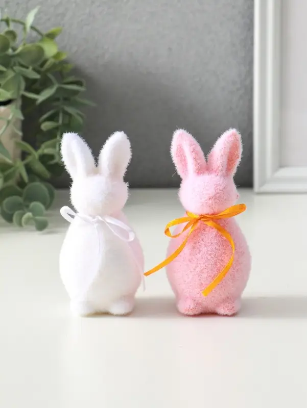 Декор пасхальный "Два кролика с бантиками" набор 2 шт 4х4,5х10,5 см