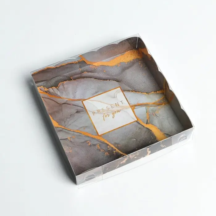 Коробка для печенья, кондитерская упаковка с PVC крышкой, &laquo;Мрамор&raquo;, 15 х 15 х 3 см