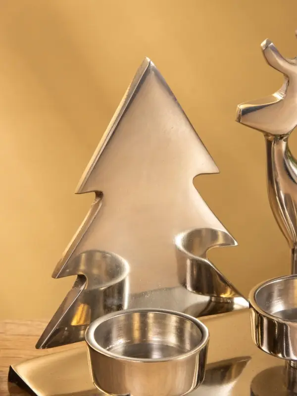 Подсвечник на 4 свечи "Рудольф и ёлки" алюминий 30х9х15 см