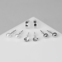 Пусеты 4 пары &laquo;Романтика&raquo; кольца, цвет белый в серебре