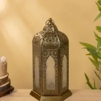 Подсвечник фонарь "Золотое кружево" железо 19,5х19,5х35,5 см