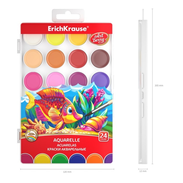 Акварель 24 цвета ErichKrause ArtBerry, яркая палитра с УФ-защитой, пластик, европодвес, без кисти