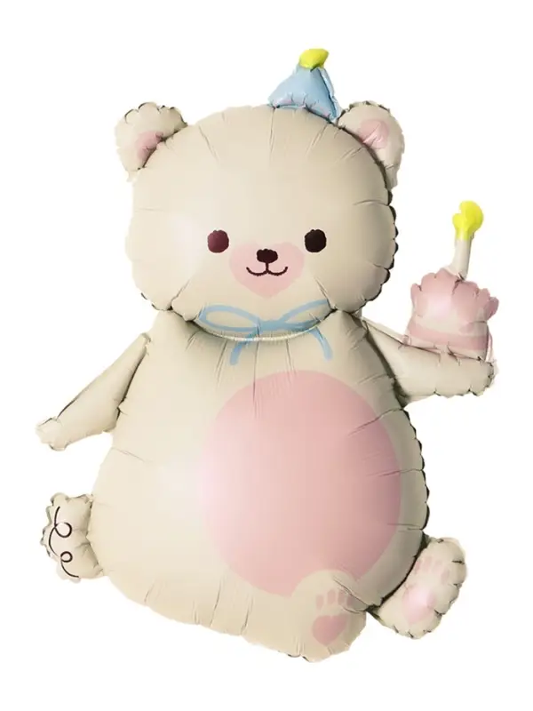 Воздушный шар 39" "Мишка с тортом" кремовый, фольга, инд. уп.