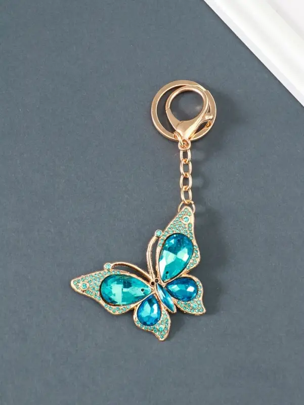 Брелок металл, стразы на карабине "Бабочка" голубой 4,7х6,4х0,8 см