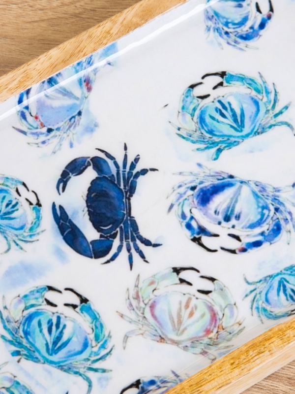 Блюдо прямоугольное "Крабы" дерево манго 41х15 см