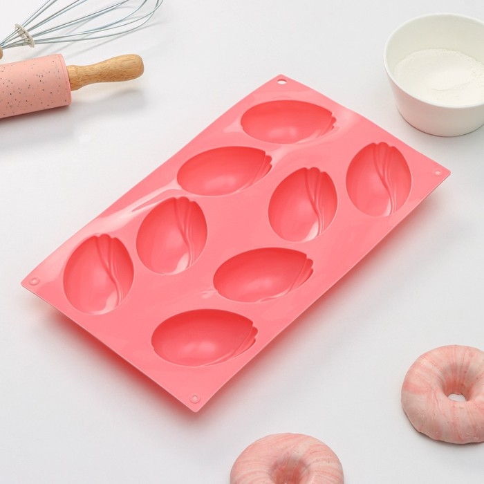 Форма для выпечки Доляна &laquo;Тюльпаны&raquo;, силикон, 8 ячеек, 30&times;17,5&times;3 см, цвет розовый